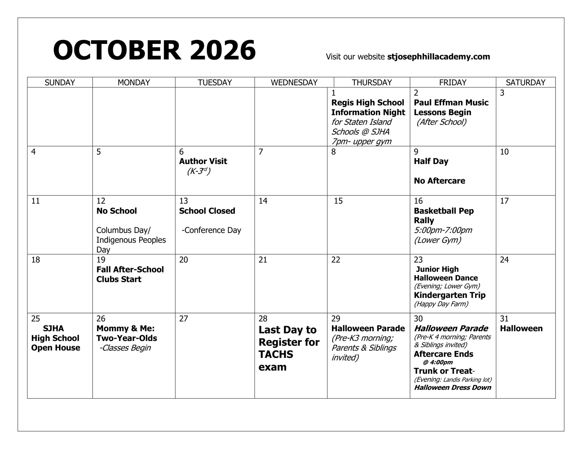 october calendar