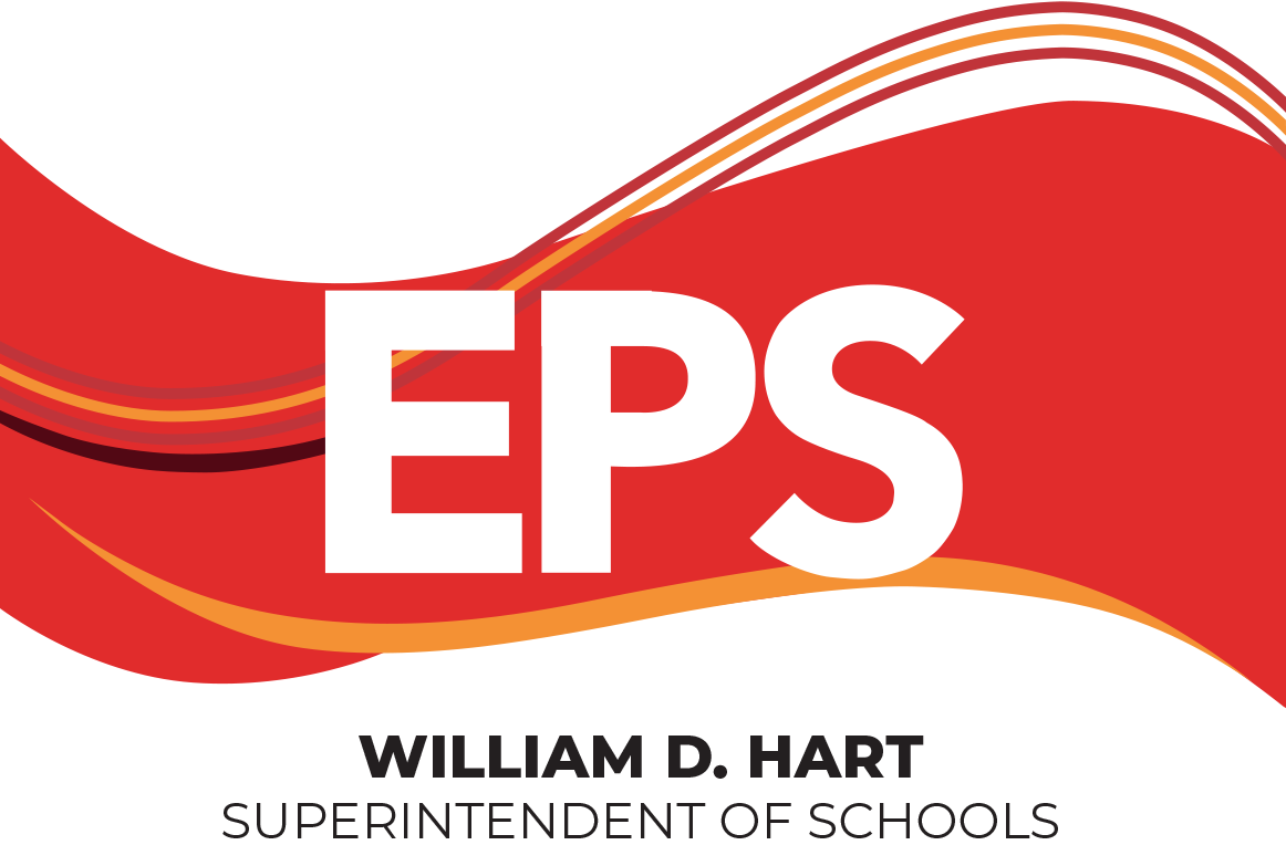 EPS crimson wave logo with the Superintendent's name